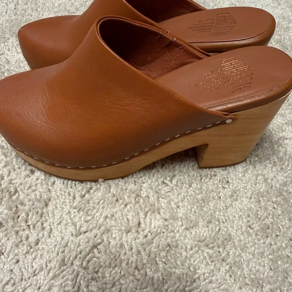 Charlotte Stone Brown Leather Mules - Picture 1 of 6